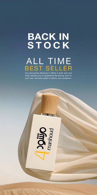 Marshoud 4 bottle with 'Back in Stock' and 'All Time Best Seller' text on a gradient background